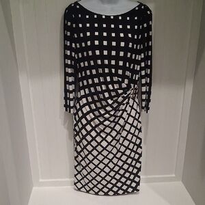 Tahari Black and White Geometric Twist-Waist Dress